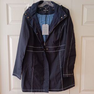 FELLER waxed cotton raincoat Howe fitted coat in navy size XL